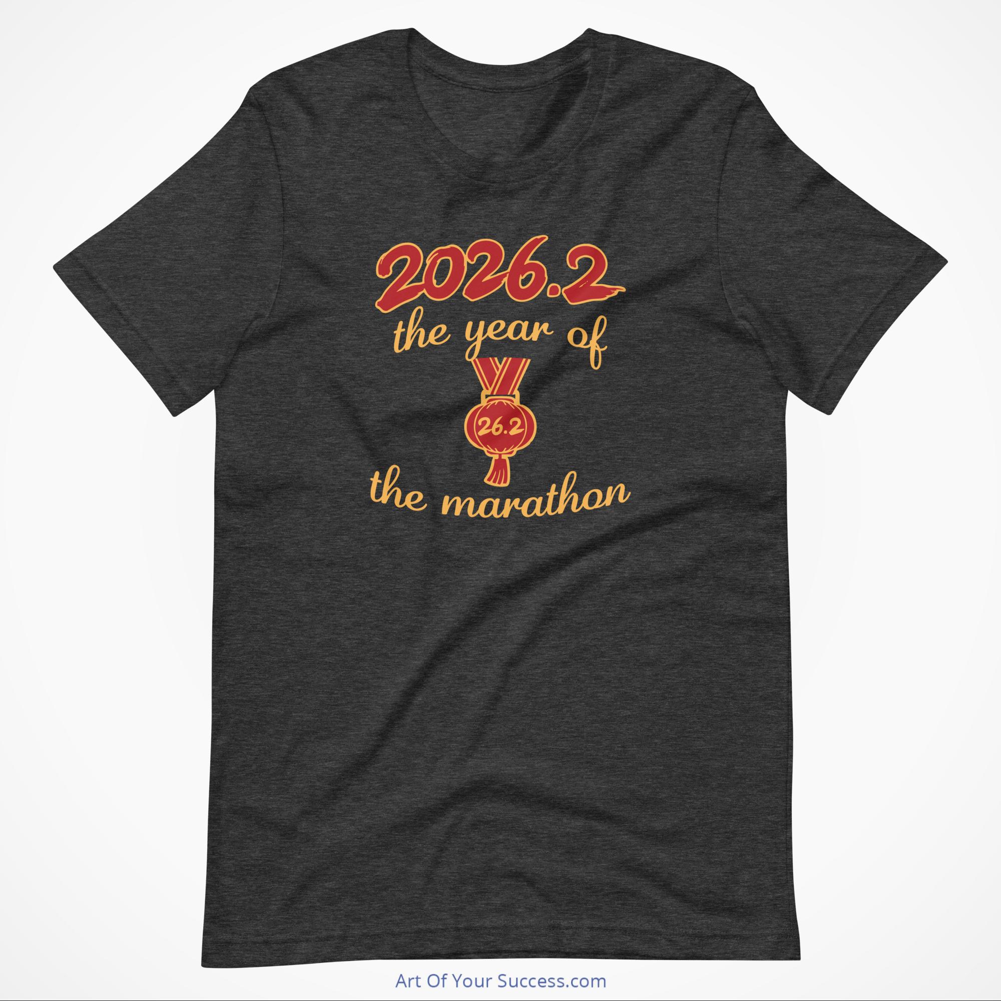 2026.2 Year of the marathon medal t-shirt-dark-grey-heather-by ArtOfYourSuccess.com